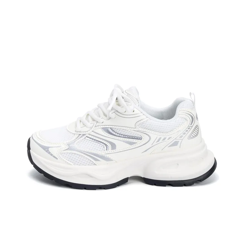 HUANQIU Height Increasing, Slip Resistant, Abrasion Resistant Low Top Chunky Sneakers Women's Beige Silver-0