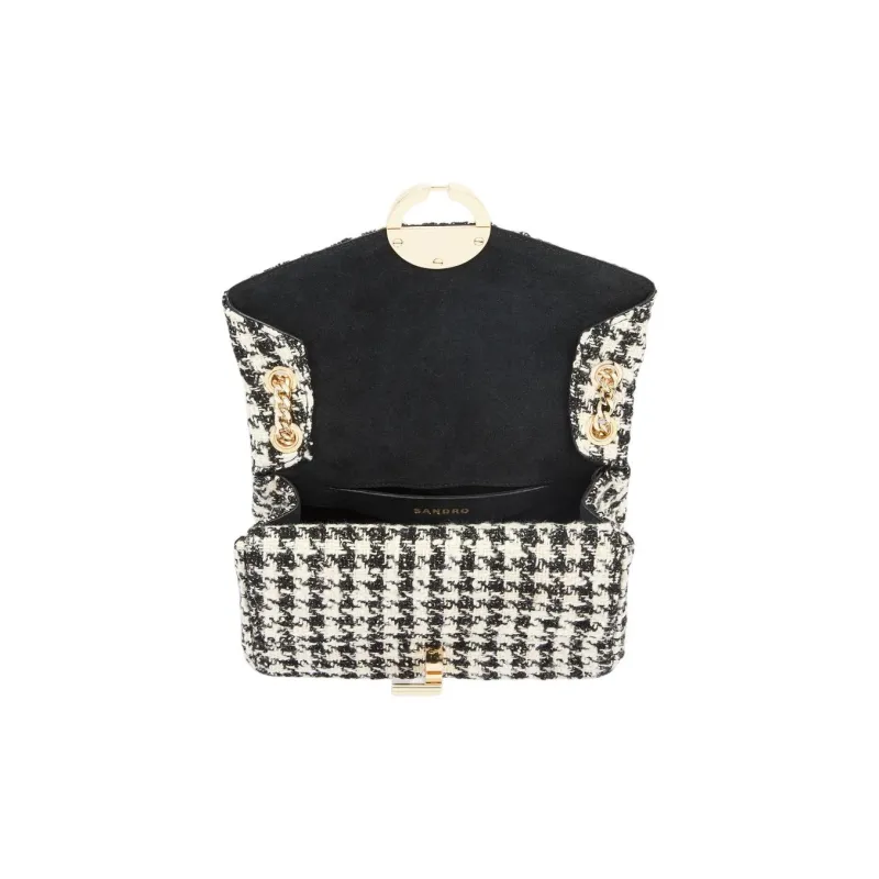 Sandro Fabric Crossbody Bag Medium Size Women's Black White Plaid-4