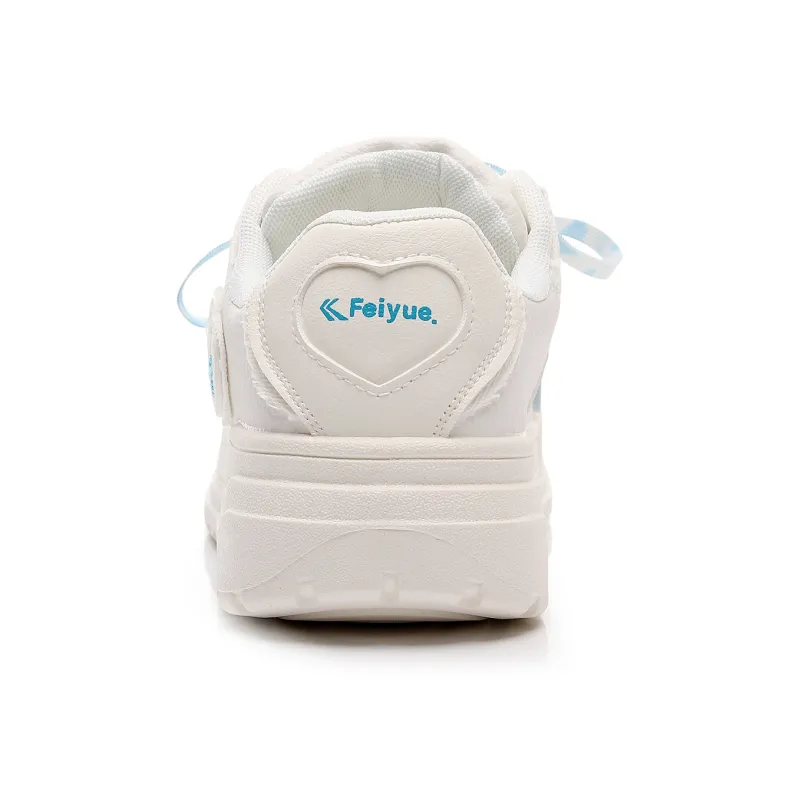 Feiyue Girly Heart Series Lightweight Height Increasing Slip Resistant Low Top Skateboard Shoes Women's White-4