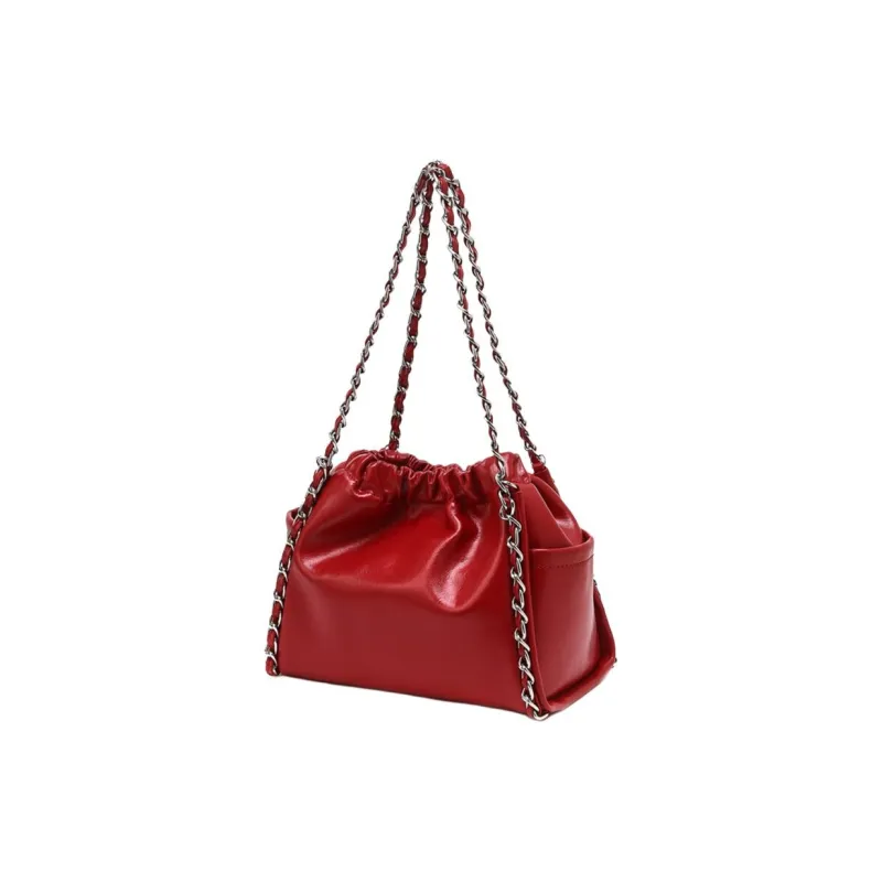 HAZZYS Split Cow Leather Hobo Bag, Crossbody Bag, Shoulder Bag Trumpets Women's Black/Red/Ivory-8