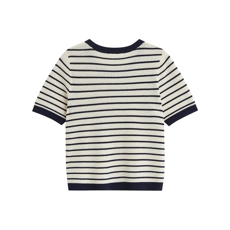 Inman Knitwear Women's Dark Royal Blue Apricot Strip-1