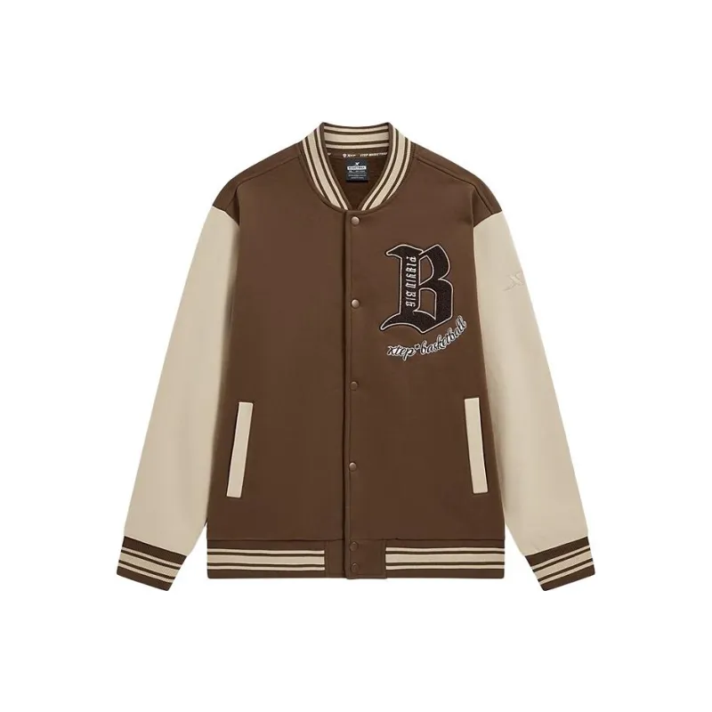 XTEP Baseball Jacket Men's Agarwood Brown/Mottled Yellow-0