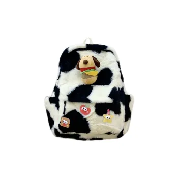 H YXIANG Plush Backpack Women's Black White