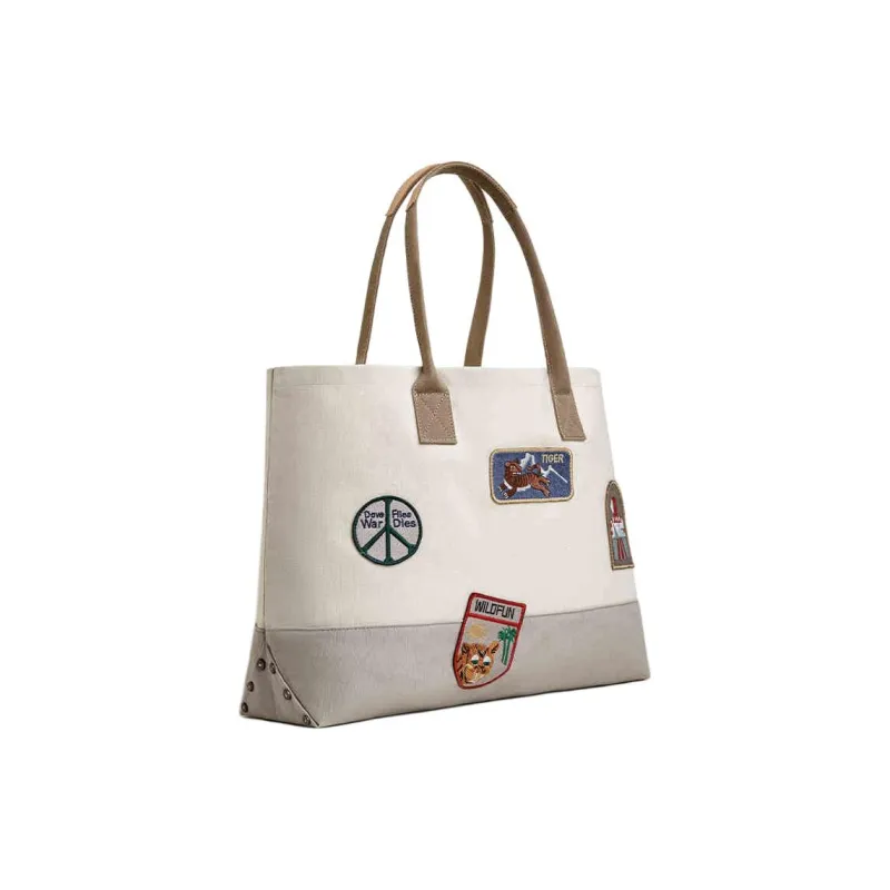 MADEN Cotton Tote Bag, Shopping Bag, Handbag Large Size Unisex Apricot Gray-0