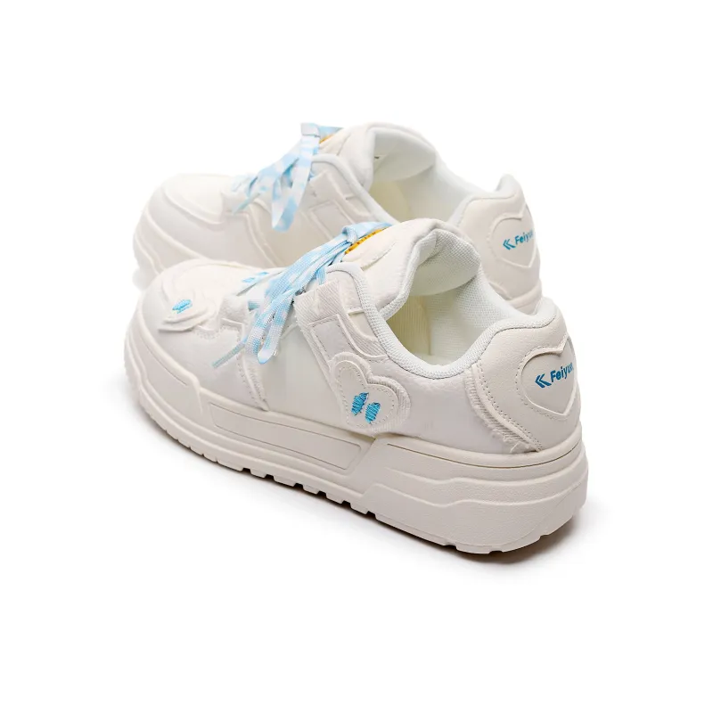 Feiyue Girly Heart Series Lightweight Height Increasing Slip Resistant Low Top Skateboard Shoes Women's White-2