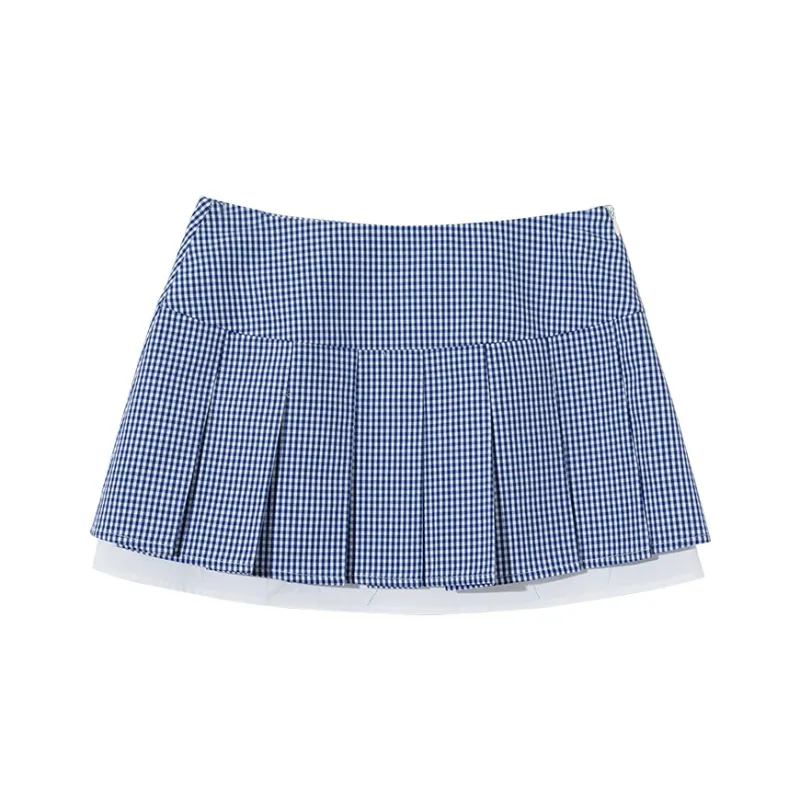 Ouyang Casual Short Skirts Women's Blue White Plaid-1