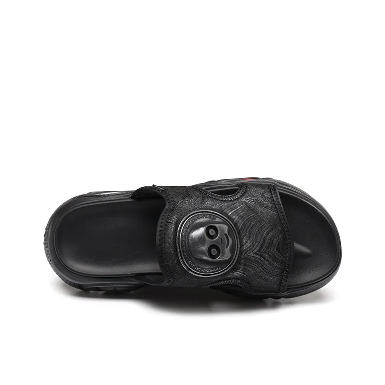 HUNU Rubber Sole Slip Resistant Cushioning Slide Slippers Men's Black-4