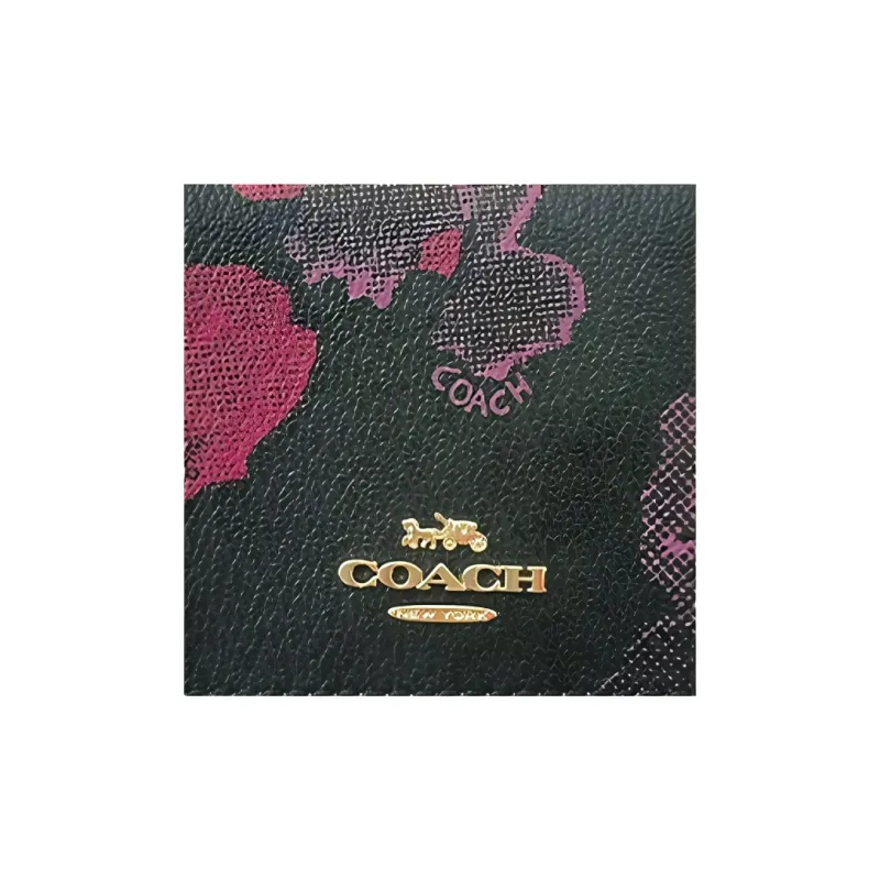 COACH Trifold Wallet Calfskin With Pebbled Leather Coin Purses Wallets Women's Black-4