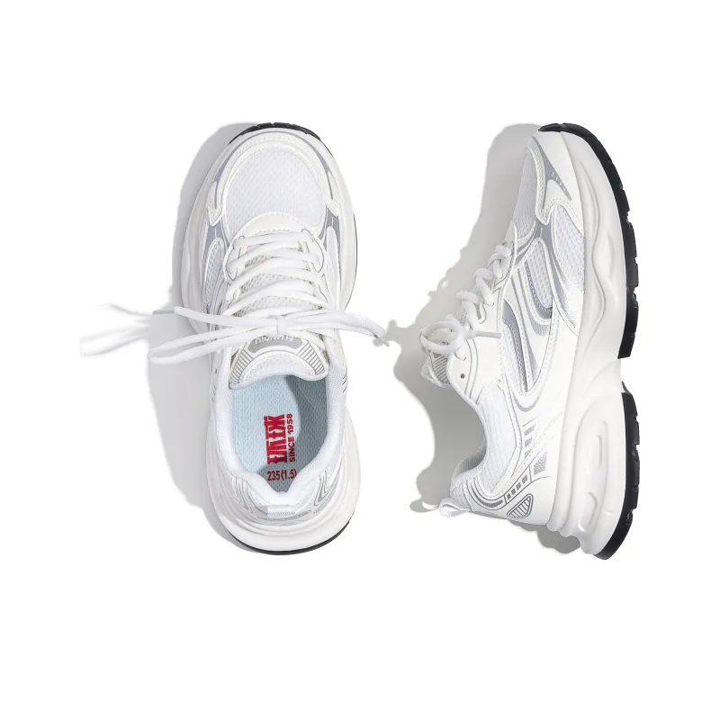 HUANQIU Height Increasing, Slip Resistant, Abrasion Resistant Low Top Chunky Sneakers Women's Beige Silver-6