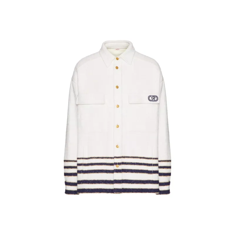 Valentino Viscose And Cotton Tweed Jacket With Signature Patch Jackets & Coats Men's White-0