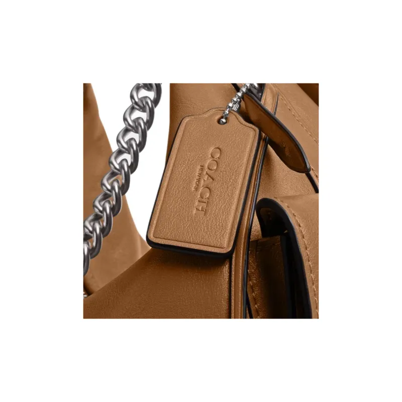 COACH PocketJuliet Smooth Leather Biker Bag, Crossbody Bag, Shoulder Bag Large Size Women's Honey Brown-4