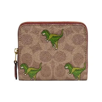 COACH Rexy Card Holder Wallet Women's Khaki & Rust
