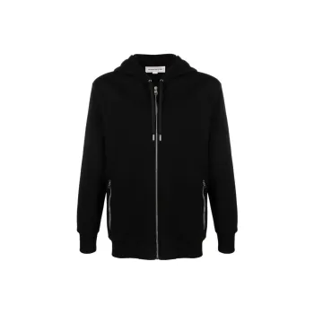 Alexander McQueen Seal-Embroidered Zip-Up Drawstring Hoodie