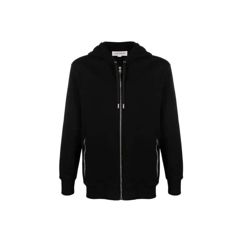 Alexander McQueen Seal Embroidered Zip Up Drawstring Hoodie-0