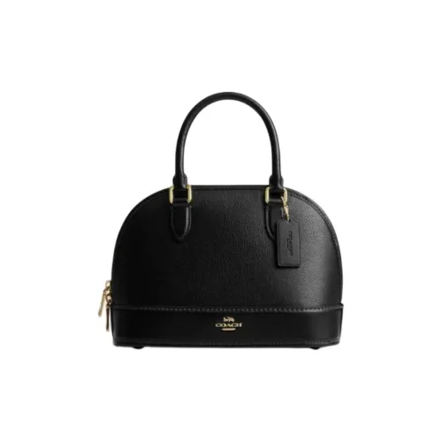 COACH Cow Leather With Cow Split Leather One Shoulder Handbag Medium Size Women's Black