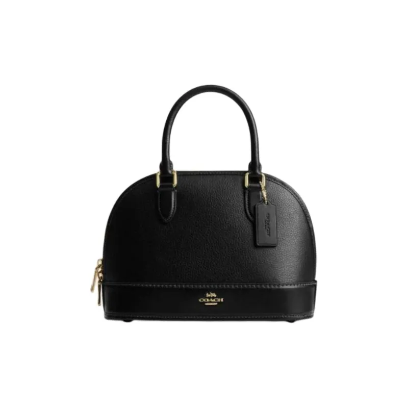 COACH Cow Leather With Cow Split Leather One Shoulder Handbag Medium Size Women's Black-0