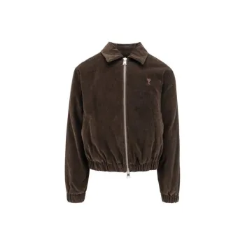 AMIPARIS Paris Logo Embroidered Zipped Corduroy Jacket
