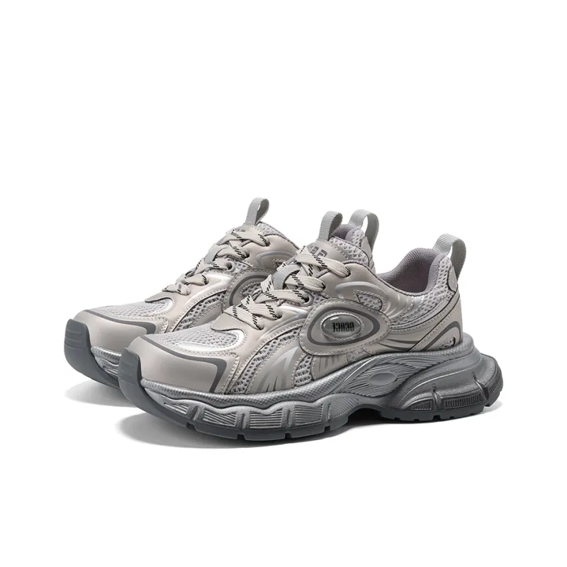GG CC Cushioning, Slip Resistant, Abrasion Resistant, Height Increasing Low Top Chunky Sneakers Women's Gray-2