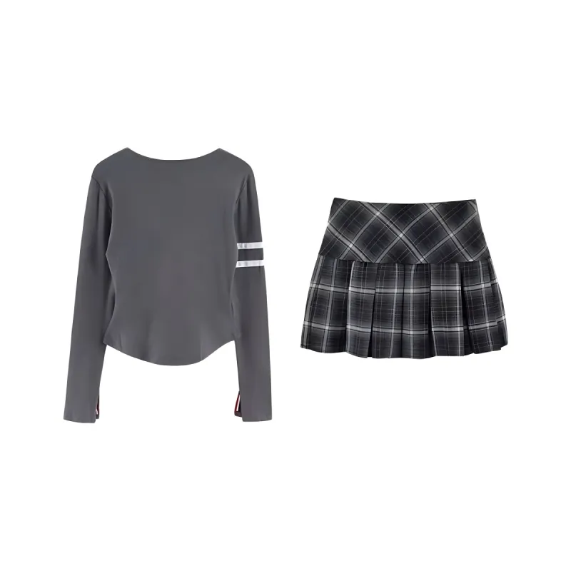 KKX Two Piece Skirt Sets Women's Gray Set-1