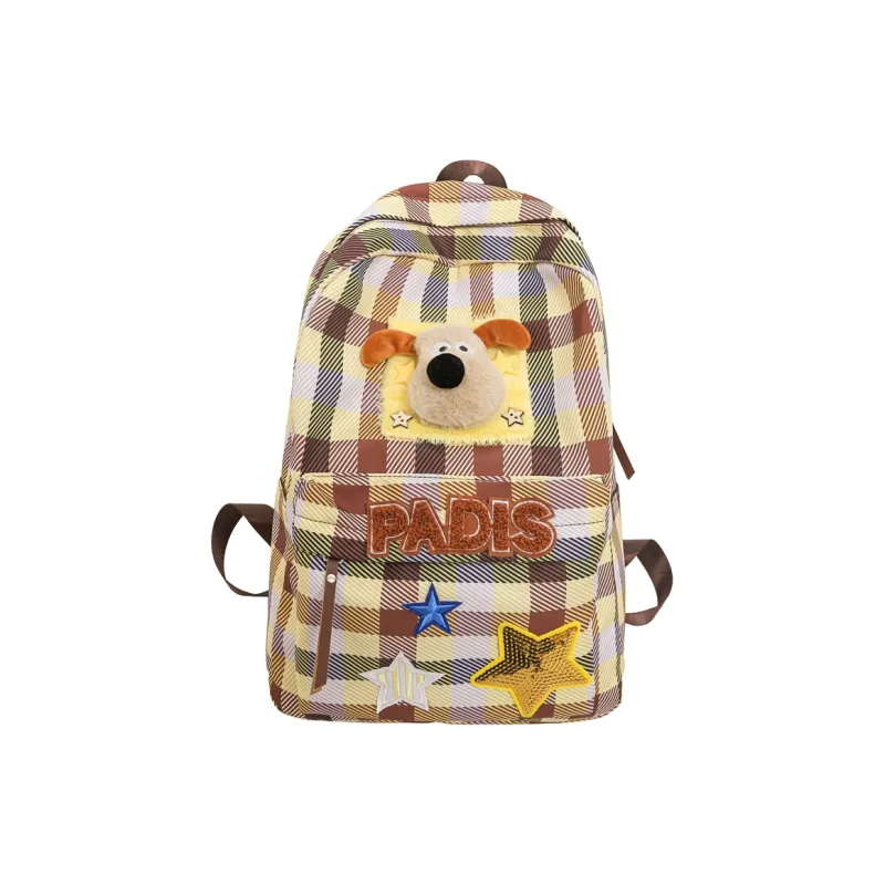 Wenpercy Nylon Backpack Women's Yellow Plaid Color-0