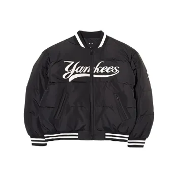 MLB Varsity Front Cursive Rib Mid Short Down Jkt Baseball Jacket Unisex Black