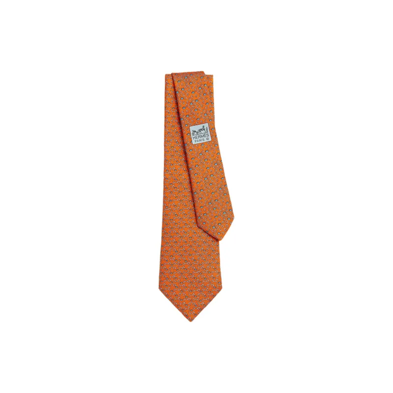 HERMES Mulberry Silk Ties Men's Orange-0