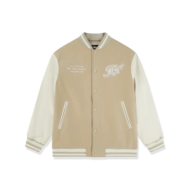 QIAODAN Get Rich Every Day Baseball Jackets & Coats Men's Nutty Color/Cream White-0