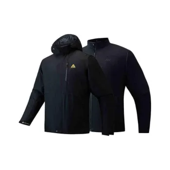 Anta Outdoor Collection Water Resistant Windproof Breathable Wear Resistant Warm Windbreaker Jacket Men's Basic Black