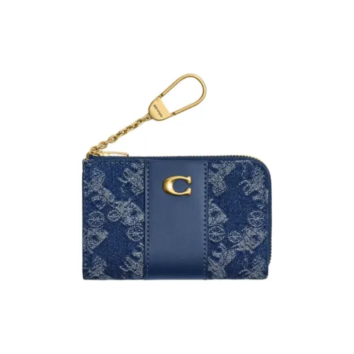 COACH Essential Fabric With Cow Leather Key Pouch Unisex Dark Blue