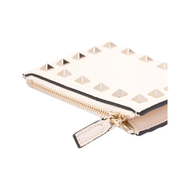 Valentino Rockstud Calfskin Card Holder Women's Pink-2