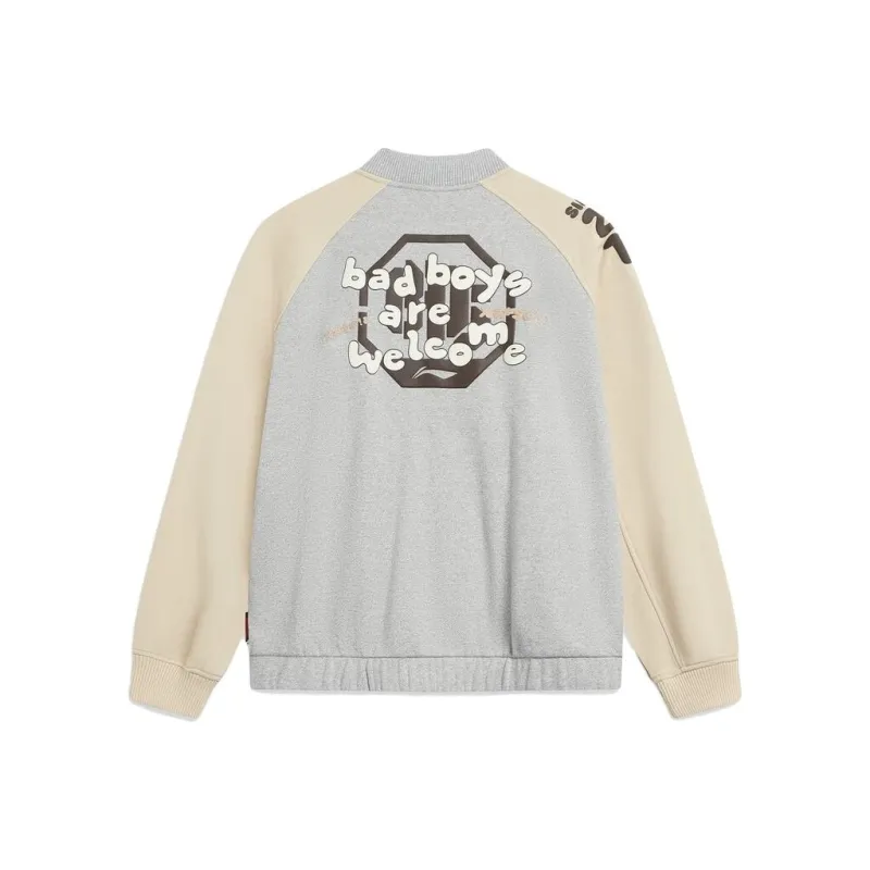 LiNing Badfive Baseball Jacket Men's Floral Gray Dusty Khaki-0