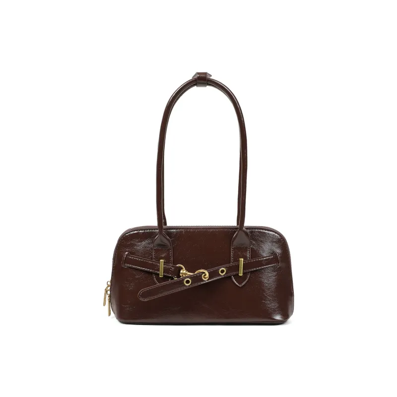 PT'SON Synthetic Leather Portable Underarm Shoulder Bag, Bowling Bag Regular Women's Burgundy/Coffee-12