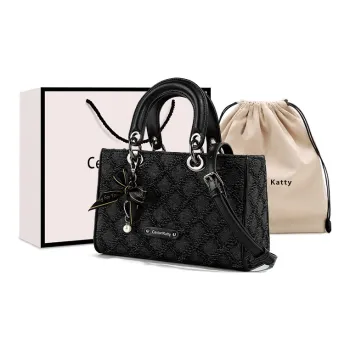 CentarlKatty Synthetic Leather Handbag Women's Black Diamond Pattern