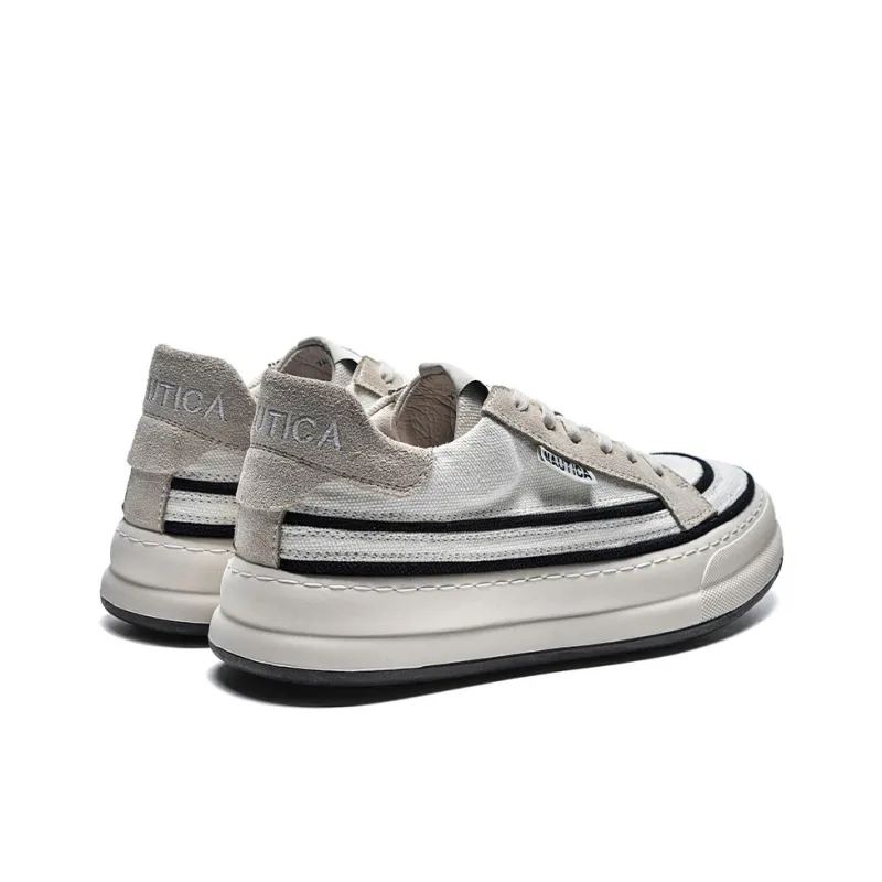 NAUTICA Anti-Slip Wear-Resistant Breathable Lightweight Height Increasing Low-Top Canvas Shoes Women's White-4