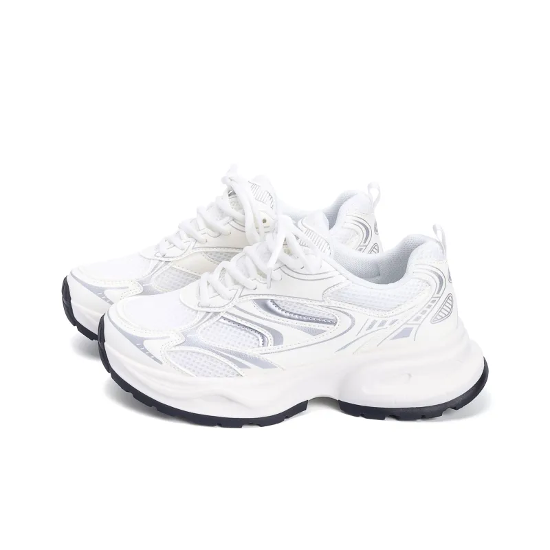 HUANQIU Height Increasing, Slip Resistant, Abrasion Resistant Low Top Chunky Sneakers Women's Beige Silver-1