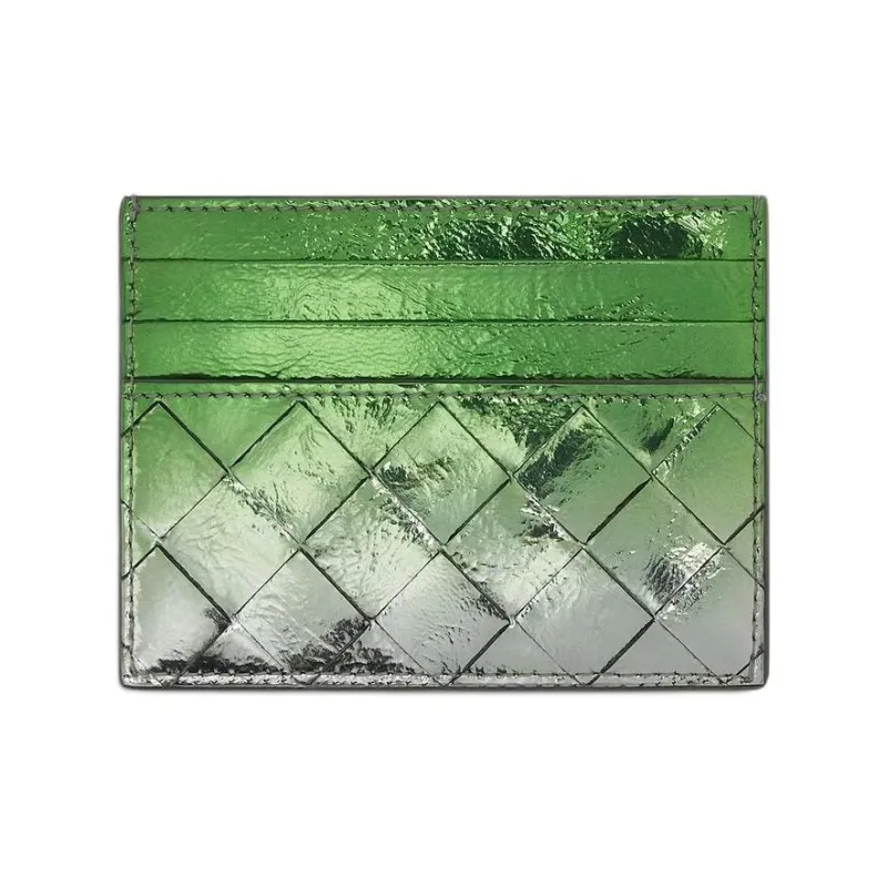 Bottega Veneta Intrecciato Goatskin Card Holder Women's Silver & Fresh Mint-1