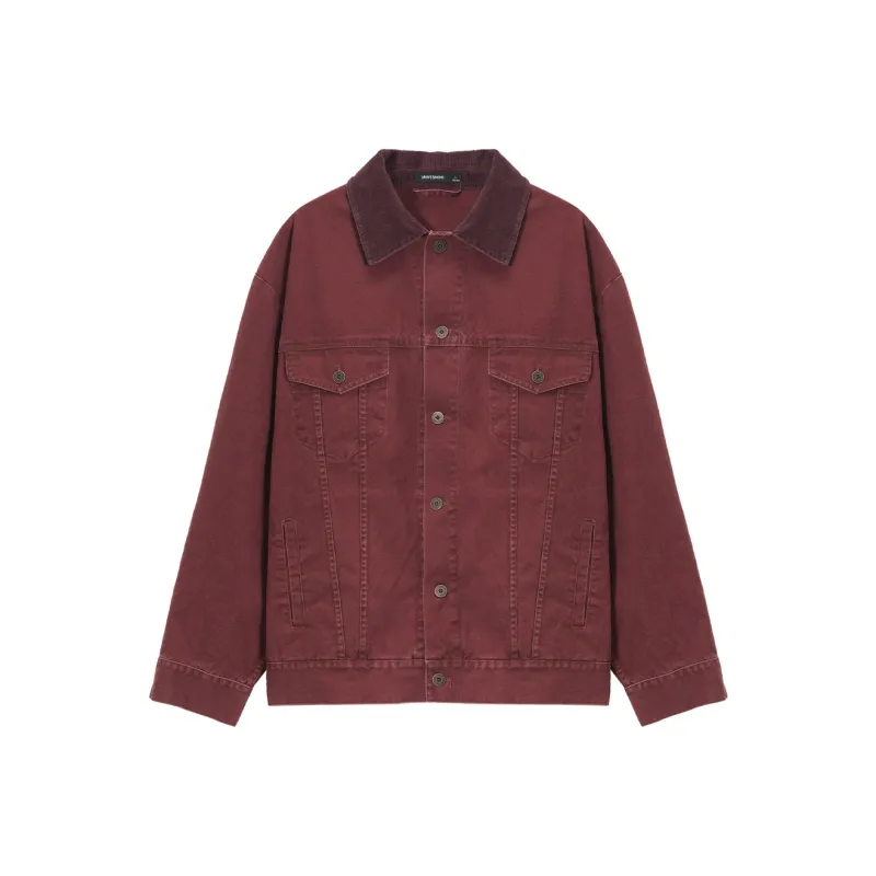 UNVESNO Jackets Unisex Burgundy Washed Red-0