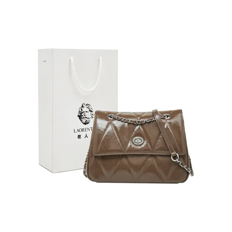 Old Man's Head Top Grain Cow Leather Shoulder Bag, Crossbody Bag Women's Black/Khaki/Silver-9
