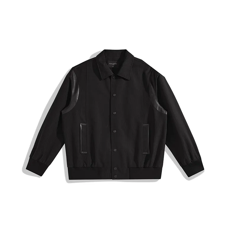 PEACEBIRD MEN PU Leather Patchwork Vintage Casual Coat Trendy Lapel Jackets Men's-0