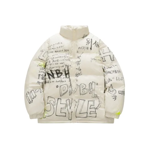 DNBH Hand drawn Doodle Series Down Jackets Unisex White
