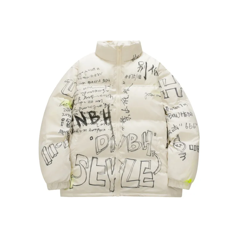 DNBH Hand drawn Doodle Series Down Jackets Unisex White-0