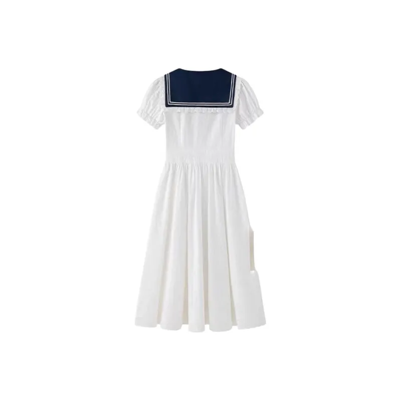 ABCMININ Short Sleeved Dress Women's White-1
