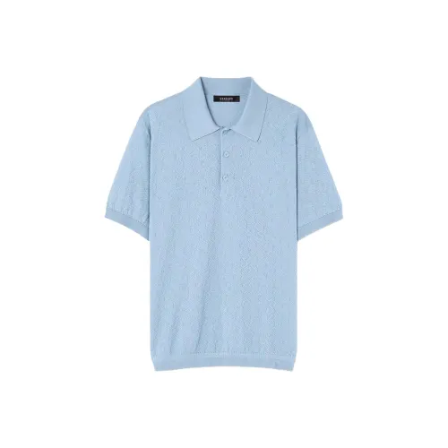 VERSACE La Greca Pointelle knit Polo Shirt