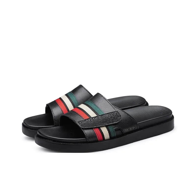 Eminu Rubber Sole Quiet Slip Resistant Slide Slippers Men's Black-1