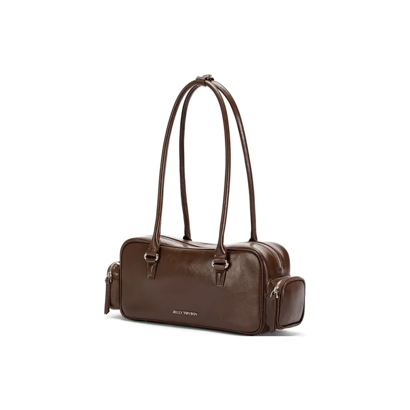 JELLYTOYBOY Cow Leather Reshaping Shoulder Bag Shoulder Bag, Handbag Women's Chocolate Brown/Pink-2