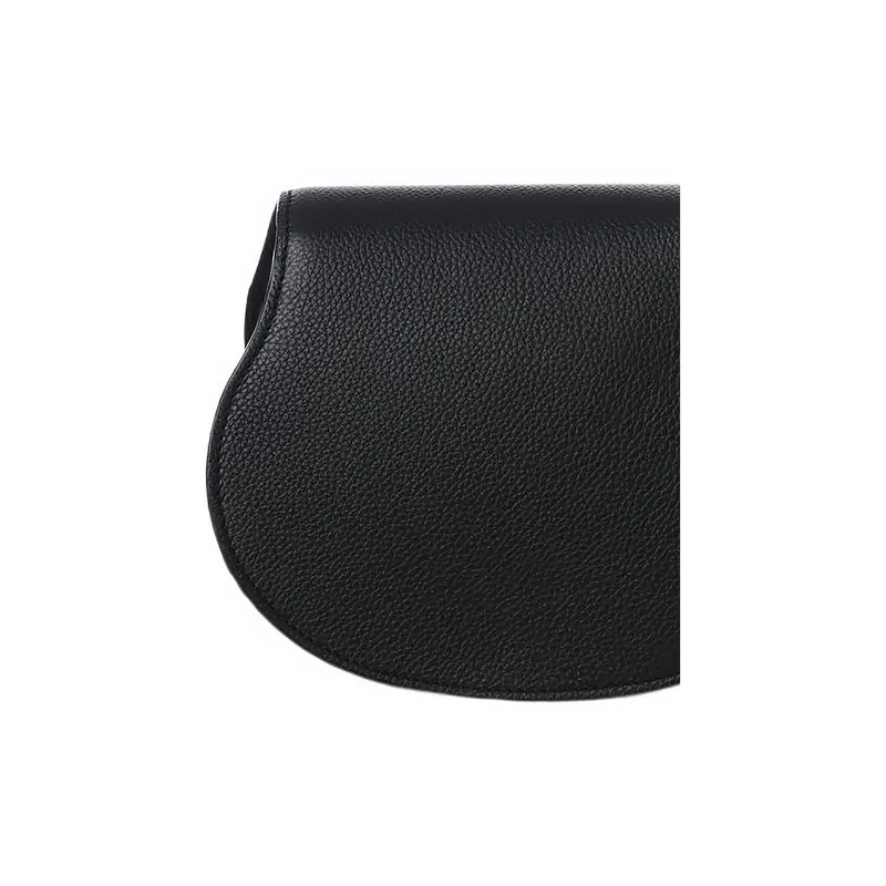 Chloe Marcie Suede Calfskin With Nappa Lambskin Saddle Bag, Shoulder Bag, Crossbody Bag Trumpets Women's Black-4