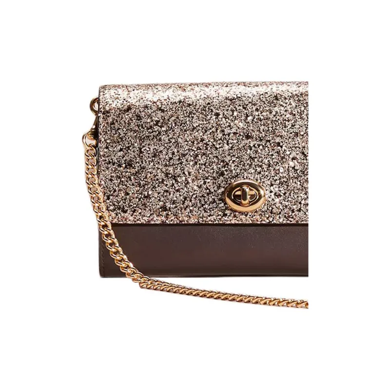 COACH Marlow Calfskin Shoulder Bag Crossbody Bag Small Size Women's Gold Card With White Gold Accents-2