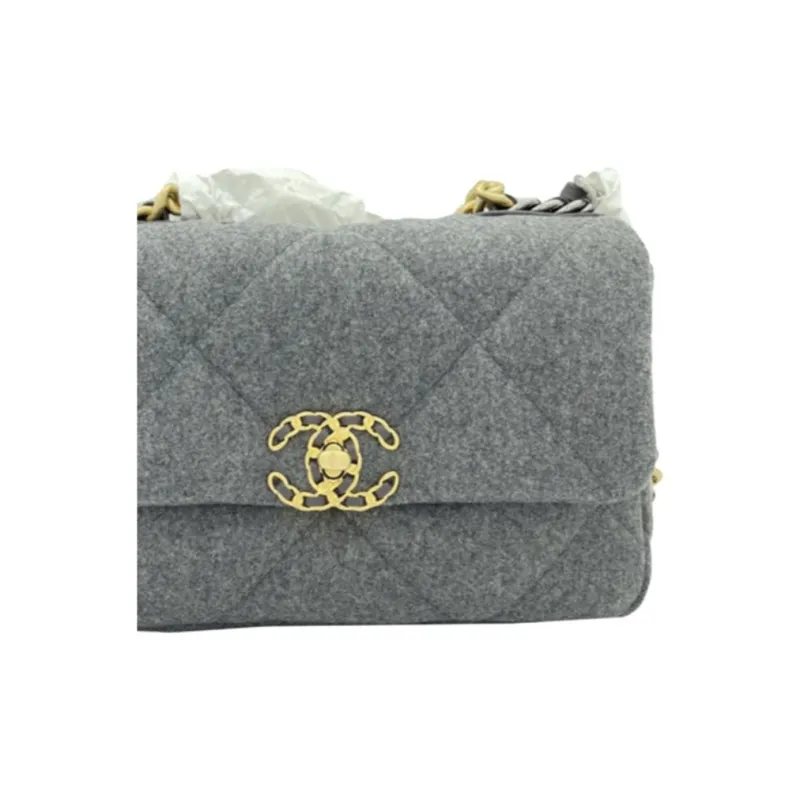 CHANEL 19Bag Wool Flap Crossbody Bag, Shoulder Bag Women's Gray-3