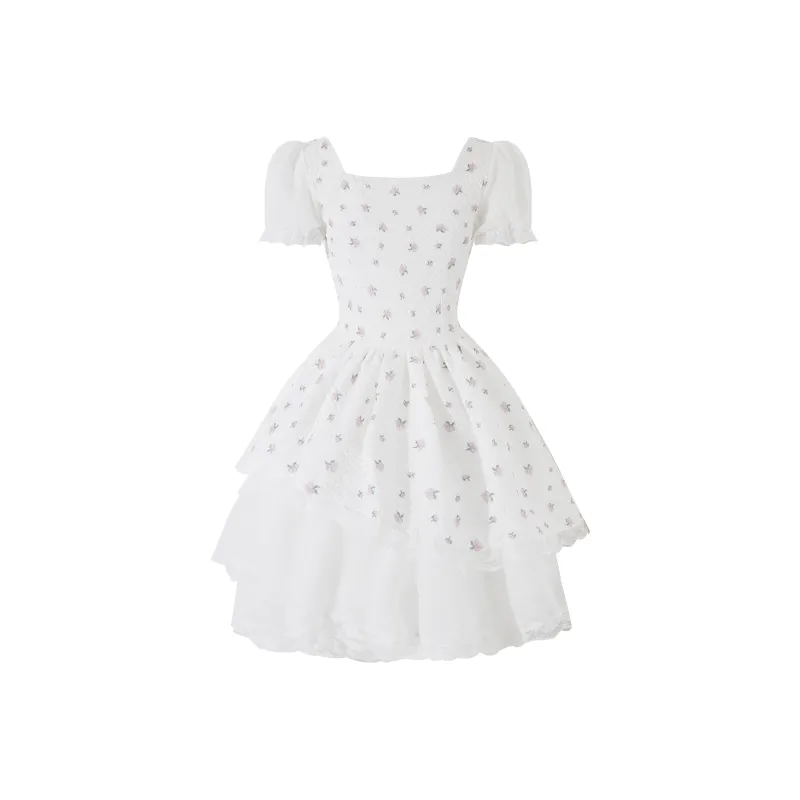 Qiuerle Short Sleeved Dress Women's Floral-1