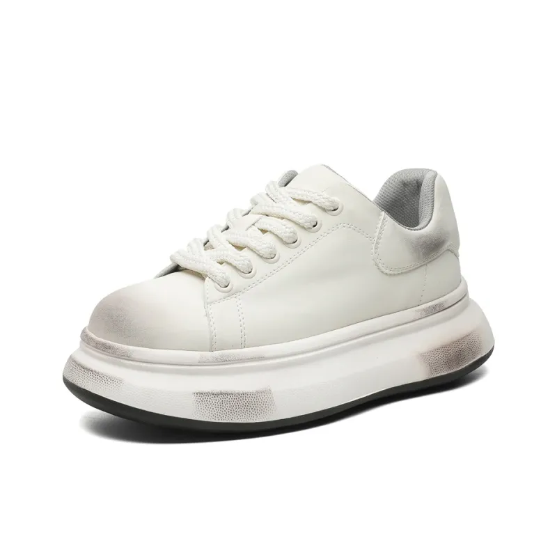ΛOLUNKΛ Anti Slip And Wear Resistant Height Increasing Low Top Casual Shoes Unisex Polished White-0